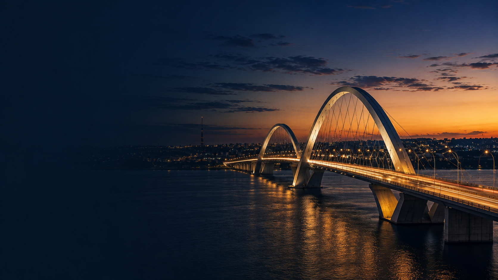 Ponte JK em Brasília ao entardecer
